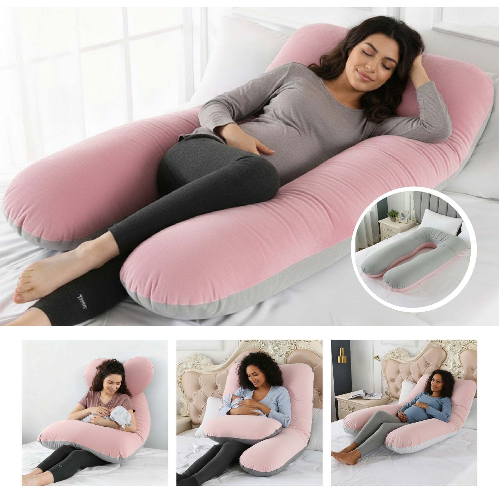 Almohada Tipo U para Embarazo y Lactancia – Combinada y Ergonómica