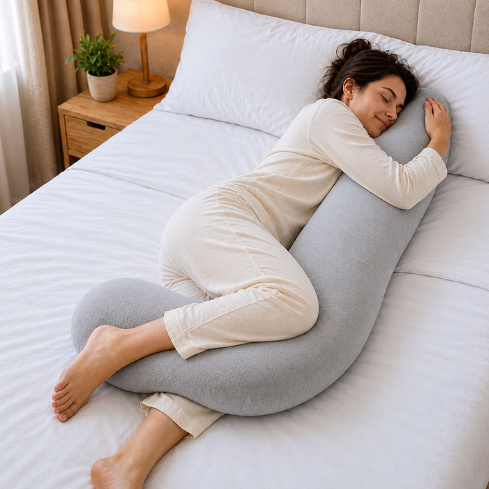 Almohada Tipo J Ortopédica – Soporte para Piernas, Espalda y Descanso Total