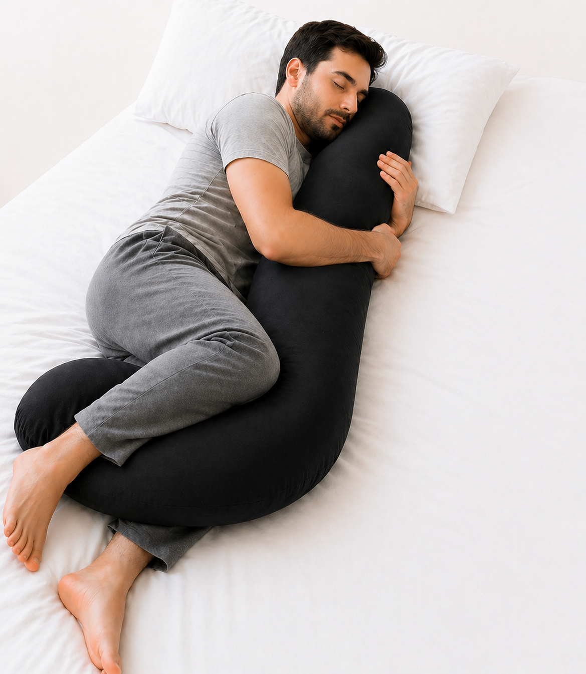 Almohada Tipo J Ortopédica – Soporte para Piernas, Espalda y Descanso Total