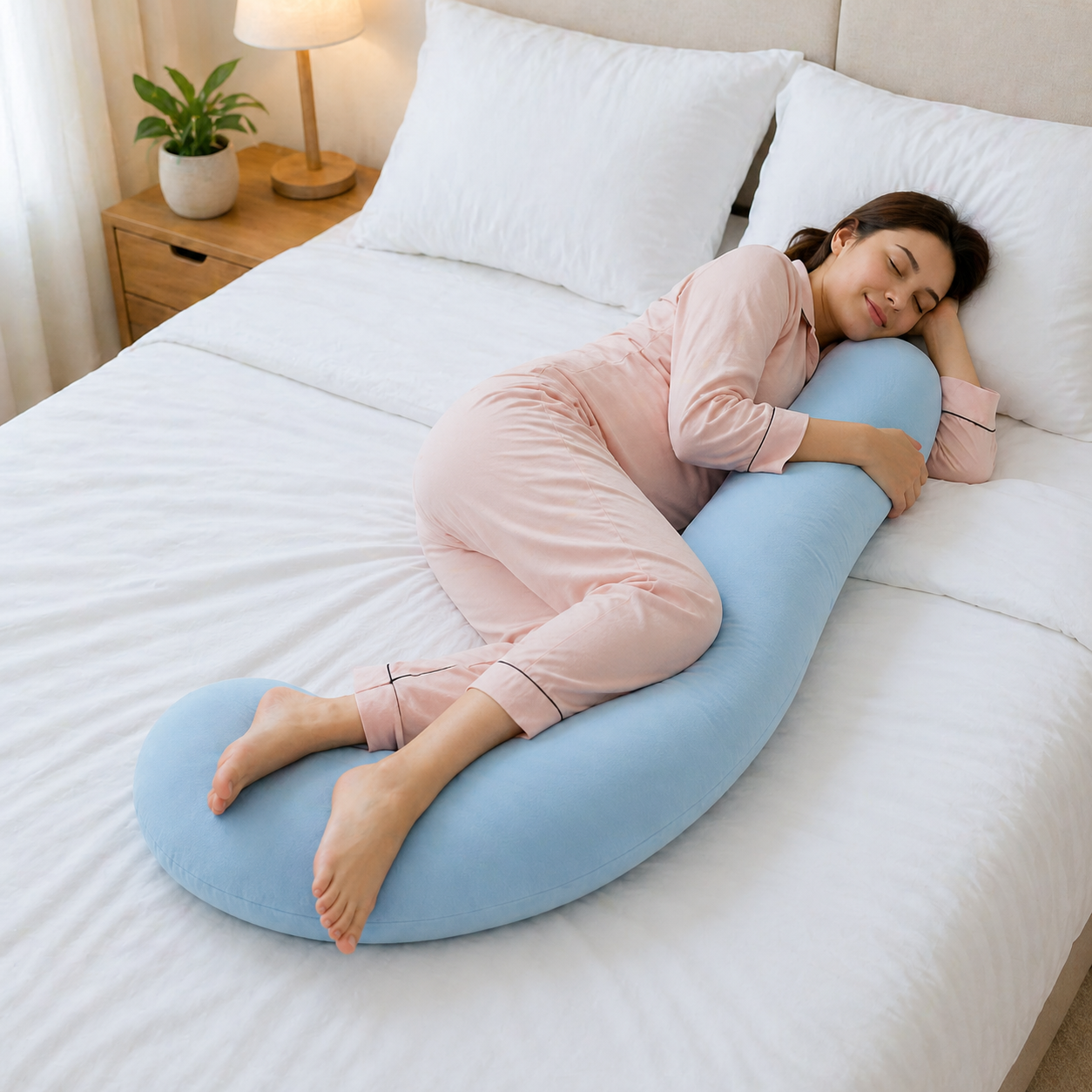 Almohada Tipo J Ortopédica – Soporte para Piernas, Espalda y Descanso Total