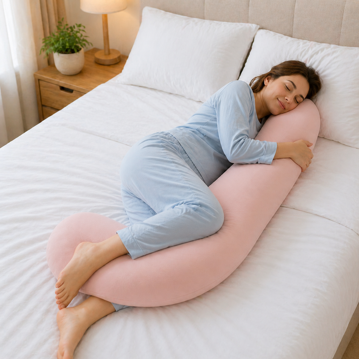Almohada Tipo J Ortopédica – Soporte para Piernas, Espalda y Descanso Total
