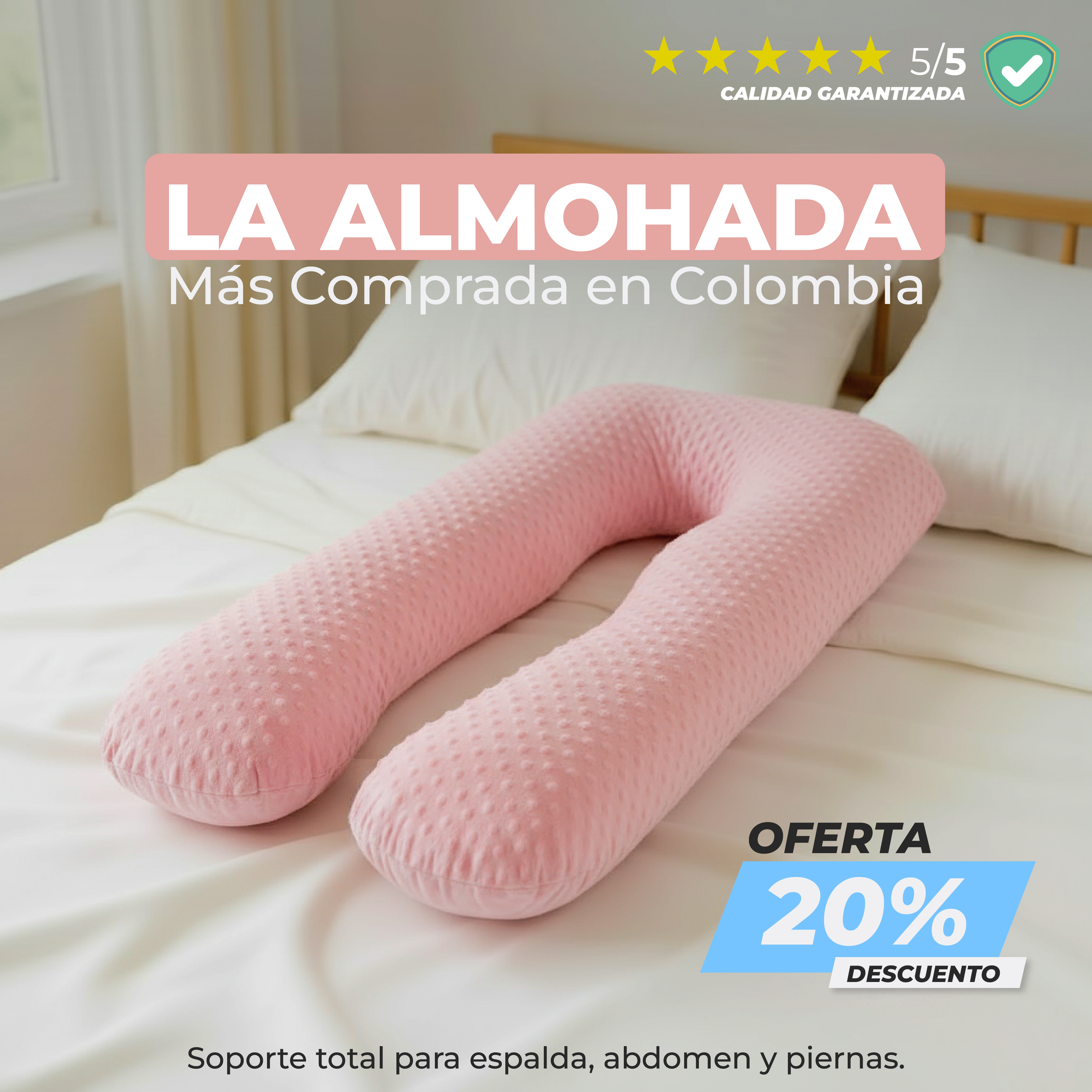Almohada Tipo U Burbuja Soporte 360° para Embarazo, Post Operatorio, Lactancia y Descanso