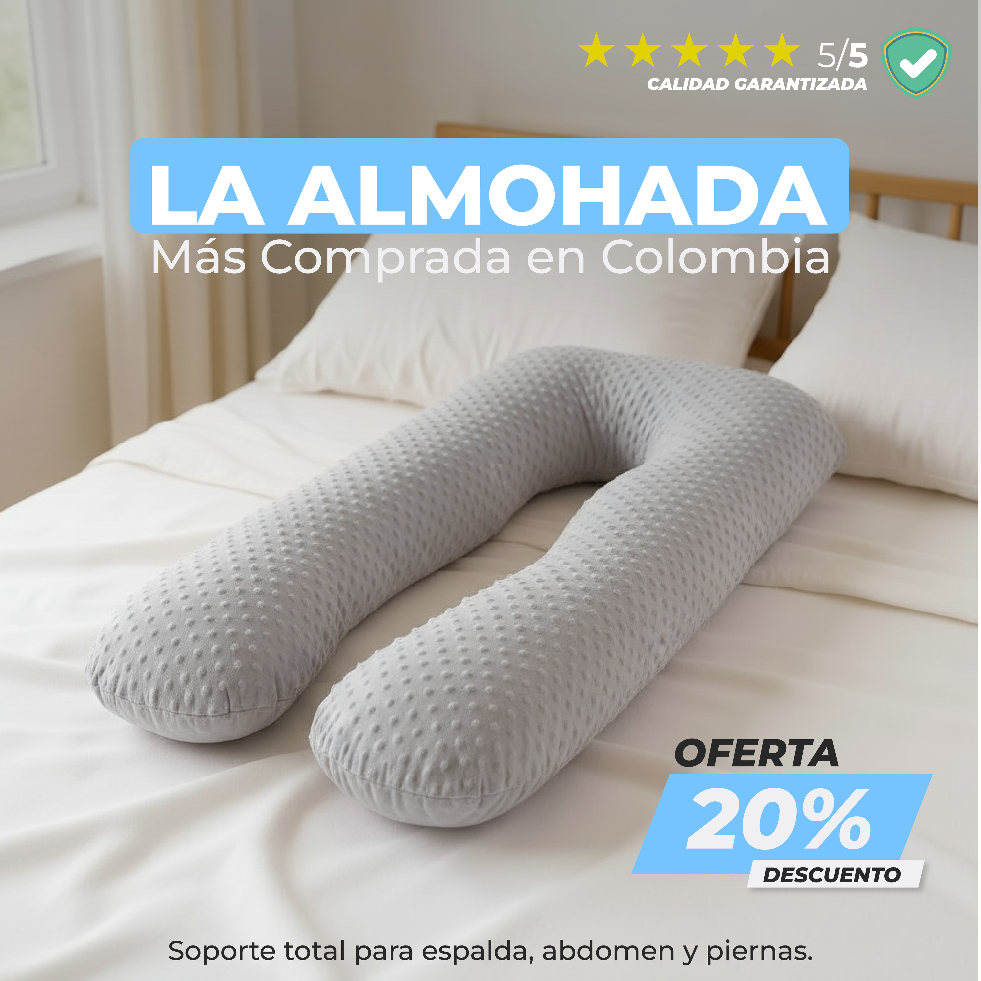 Almohada Tipo U Burbuja Soporte 360° para Embarazo, Post Operatorio, Lactancia y Descanso