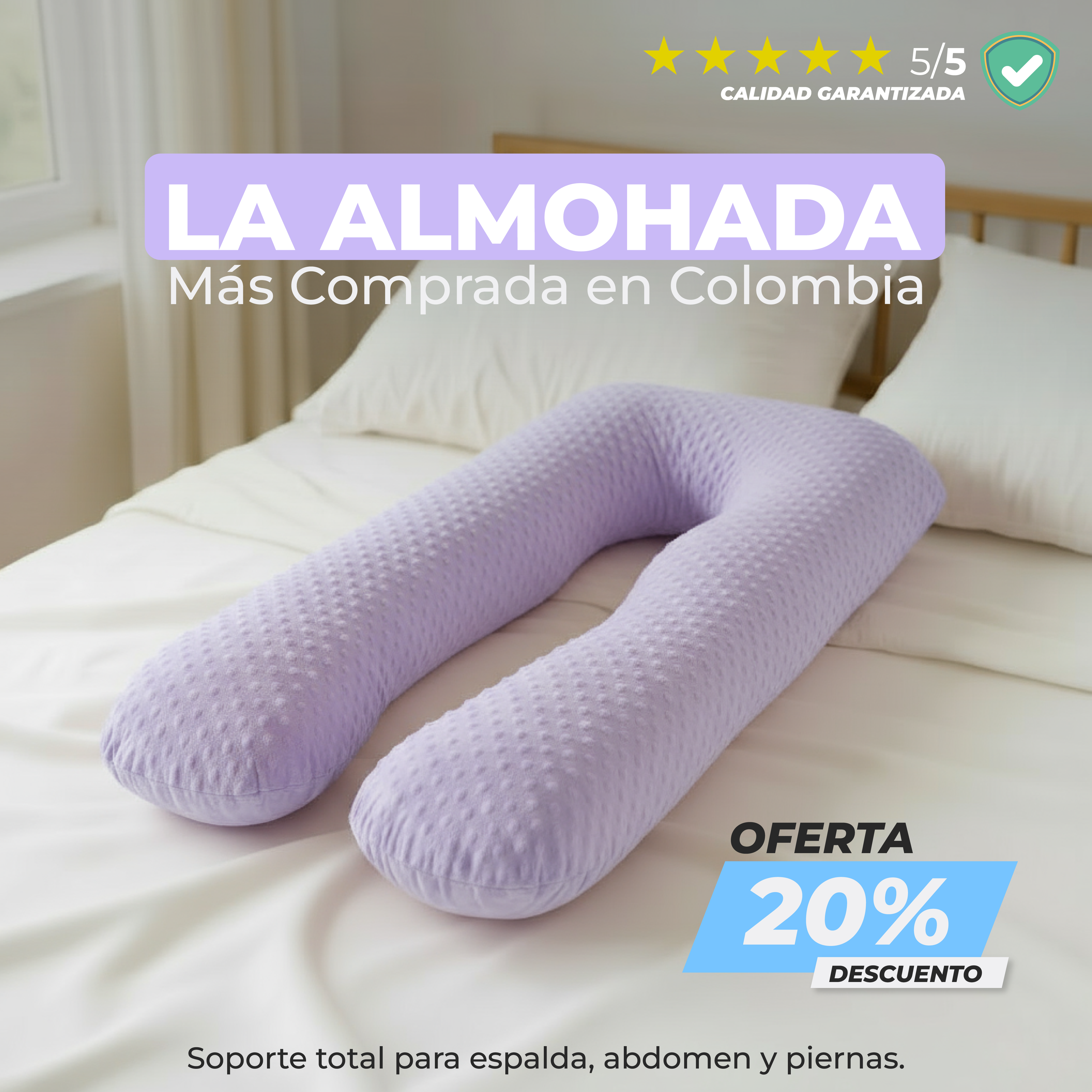 Almohada Tipo U Burbuja Soporte 360° para Embarazo, Post Operatorio, Lactancia y Descanso