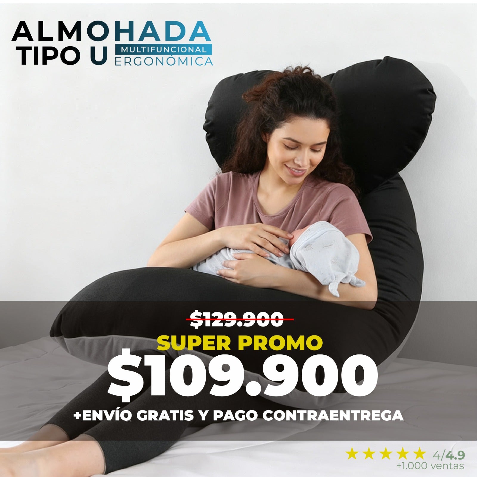 Almohada Tipo U para Embarazo y Lactancia – Combinada y Ergonómica